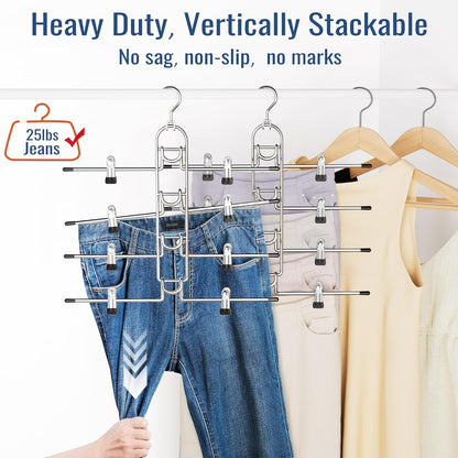 Skiennix Pants Hangers - Upgraded Detachable Space-Saving Hangers for Skirts & Trousers | Heavy-Duty Design