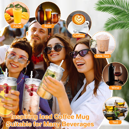 Blushtier 6 Pack 16 oz Plastic Cups Mason Jar Coffee Cup with Lid Clear Tumblers with Lid and Straw Round Bottom Plastic Cups for Iced Coffee Juice Reusable Milk Beverage Party (Clear)