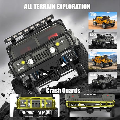 1:12 RC Car Toy 4WD 2.4GHz Remote Control Off-Road Crawler Vehicle IPX4 Waterproof 13MPH Full Metal Chassis with LED Lights Rechargeable Batteries for Adults Kids 8+ (Yellow)