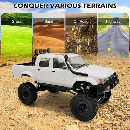 RC Rock Crawler WPL C64-1 RC Truck 1:16 Scale 2.4GHz Remote Control Truck 4WD All Terrain Off-Road RC Crawler with LED Lights and 2 Rechargeble Batteries for Adults (Blue)