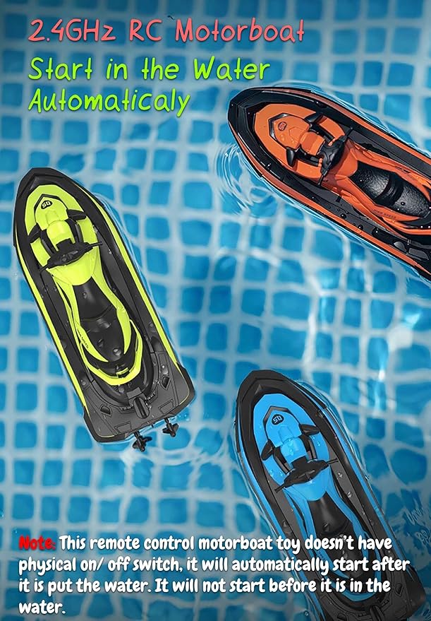 2.4 GHz RC Motorboat for Kids &amp Adults 10 km/h High-Speed Dual-Motor Electric Racing Jet Ski Toy 50 m Range 20 min Play Low-Battery Alarm Pool &amp Lake Ready (Green)
