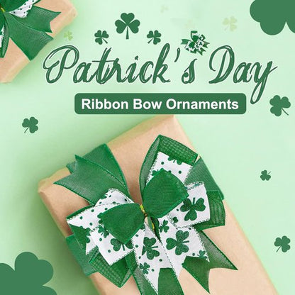 Clover Patrick's Day Wreath Bow - Green Shamrock DIY Craft Ribbon Ornament | 9.5 x 13 Inch