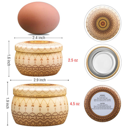 Domivirgo Candle Tins with Lid,16pcs 8 Designs Tinplate Cans with Wicks, Wick Holders, Wick Stickers for Candle Making(2.5oz X 8 PCS &4.5oz X 8 PCS)