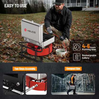 HBUDS Sewer Camera 100ft, 9 inch HD Color Screen Drain Camera, Plumbing Camera Snake with Light, IP68 Waterproof Sewer Inspection Camera, Drain Pipe Cameras with DVR 16GB for Plumber & Homeowner