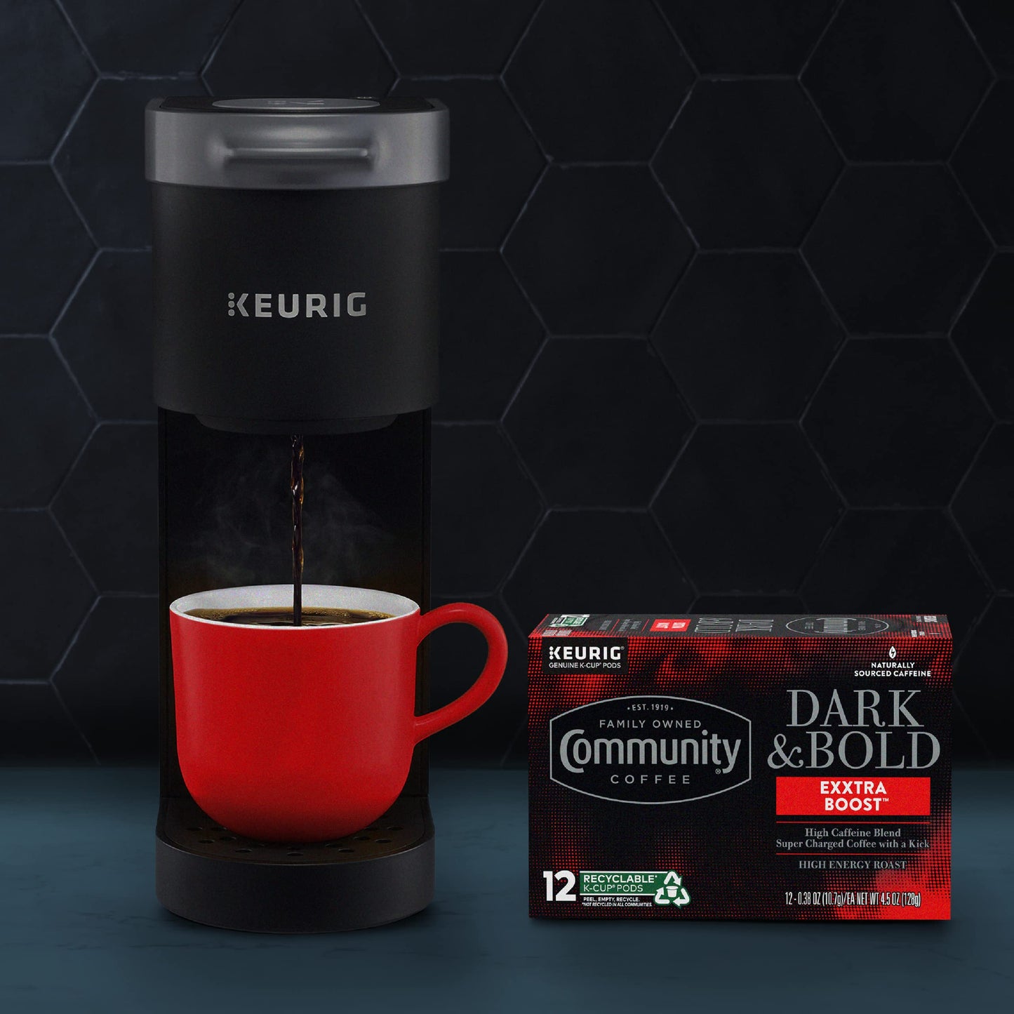 Community Coffee Dark & Bold Exxtra Boost 12 Count Coffee Pods, Compatible with Keurig 2.0 K-Cup Brewers, 12 Count (Pack of 1)