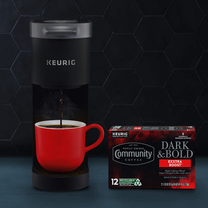 Community Coffee Dark & Bold Exxtra Boost 12 Count Coffee Pods, Compatible with Keurig 2.0 K-Cup Brewers, 12 Count (Pack of 1)