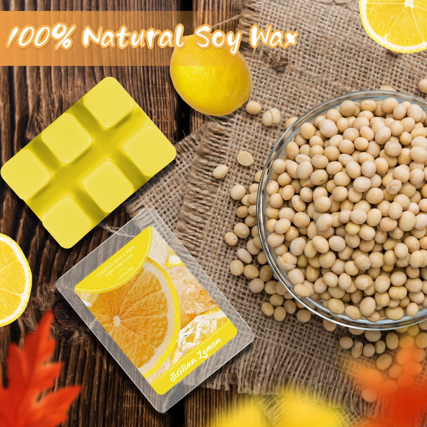 SCENTORINI Wax Melts, Sicilian Lemon Scent, Summer Scented Wax Cubes, Natural Soy Wax Melts for Candle Making, Wax Warmer, Home Decoration, 4-Pack