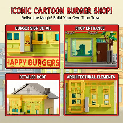 Happy Burgers Shop Modular Building Set for Adults The Belcher Family House Building Blocks with Box Ideas Collectors Gift Set for Kuchi Kopi Cartoon Fans (1222PCS)
