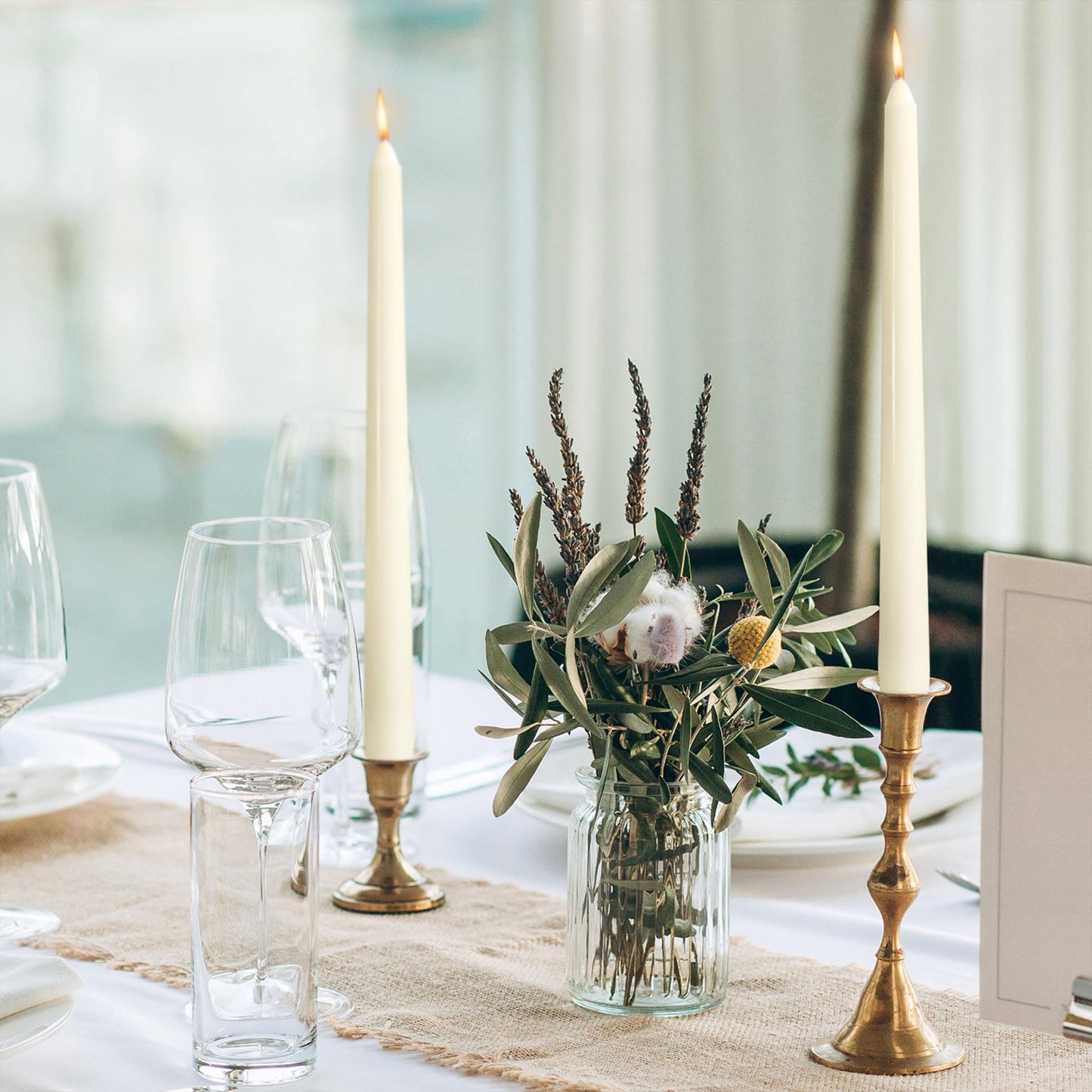OSHINE Ivory 10 Inch Taper Candles - 12 Pack Long Taper Candle Dripless Unscented Smokeless & Emergency 7-8 Hours Long Burning Tall Candlesticks Ideal for Weddings, Dinner Party, Easter