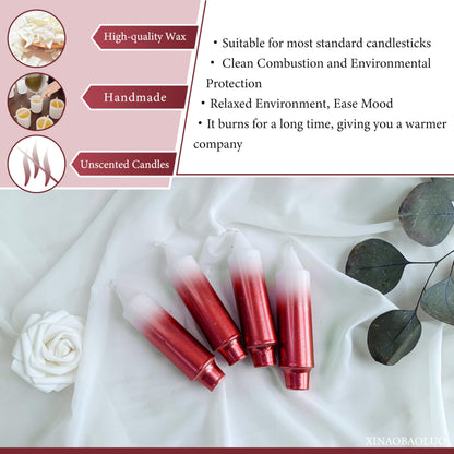 Christmas Metallic Red Candle 5 Inch Short Smokeless Taper Candles 4 Pack Unscented Dinner Candle for Christmas Dinner