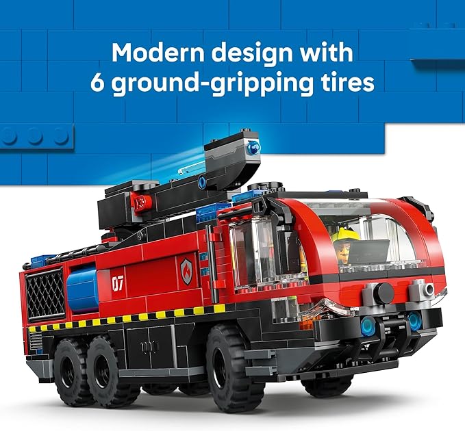LEGO City Airport Fire Truck Kids Building Toy - Pretend Play Emergency Vehicle for Boys &amp Girls Ages 7+ - Fire Engine Toy W/ 4 Firefighter Minifigures - Gift Idea for Birthdays - 60499