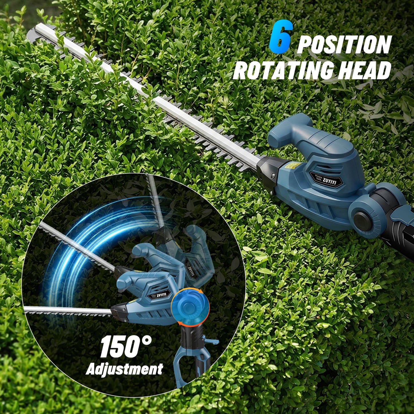 ZUYIYI Pole Hedge Trimmer Cordless for Makita 18V Battery, 2-in-1 Handheld & Long Reach Hedge Trimmer w/ 8.5FT Extension Pole, 20" Dual-Action, 3/4" Cutting Capacity, 150° Adjustable Head (Tool Only)