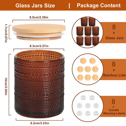 DARJEN 14 OZ Amber Candle Jars for Making Candles- 8 Pack Empty Glass Candle Making Jars with Bamboo Lids and Labels, Candle Making Supplies Candle Containers for Home DIY