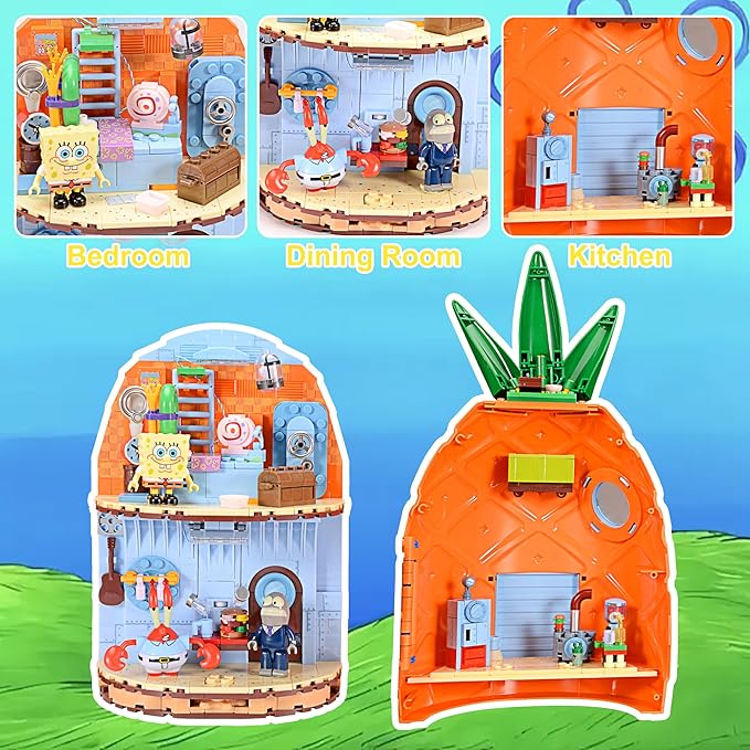 Toy Building Brick Blocks Toys Sets Display Box kit Action Figures Pineapple House Patrick Stone Star Home for Boys and Girls Kids Age 2-4 3-5 5-7 8-12 Fans Gift (2313 pcs)