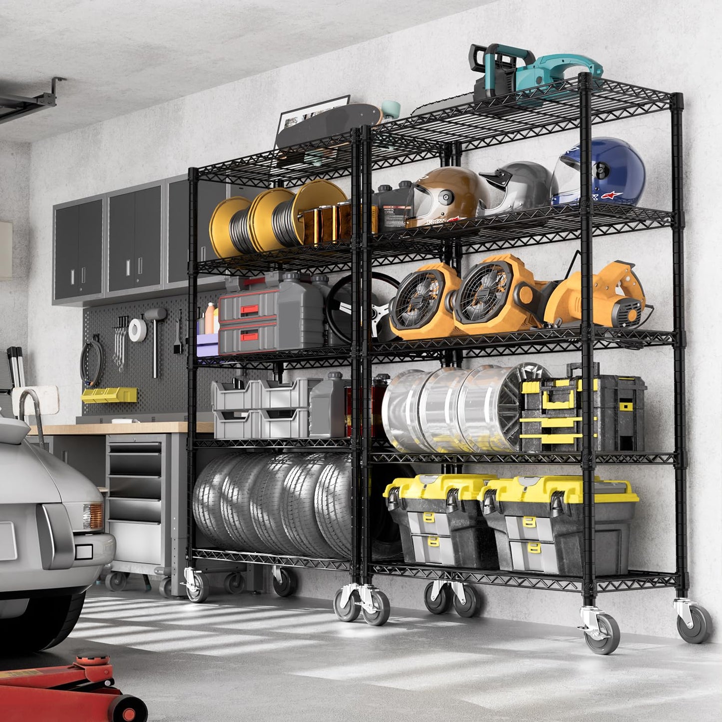 M MZG 5-Shelf Storage Shelves,Wire Shelving Heavy Duty Metal Storage Shelving Unit Adjustable Garage Shelving Rack Pantry Kitchen (Black, 5 Tier,17.7" D x 47.2" W x 76.7" H)