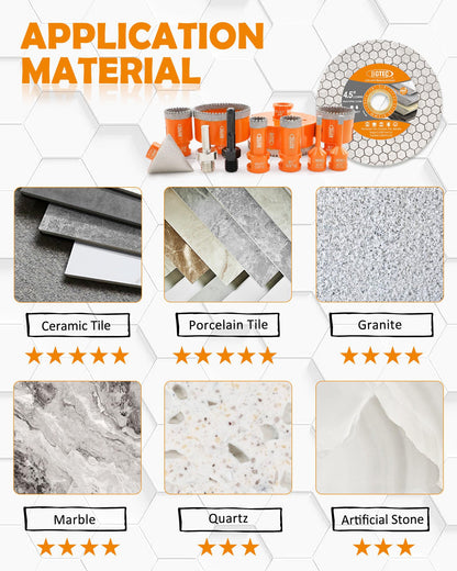 BGTEC Diamond Hole Saw Kit - 11PCS 6/6/20/25/35/50/75/100mm Drill Bits & 50mm Chamfering Bit & SDS/HEX & 115mm Tile Blade for Porcelain Tile Ceramic Granite Marble Stoneware