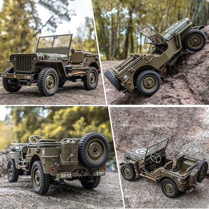 FCXㅤ RocHobby 1/12 1941 MB Scaler RC Jeep 4x4 Hobby Grade RTR RC Car Mini RC Rock Crawler Military RC Truck with 180 Brushed Motor LED Lights for Adults