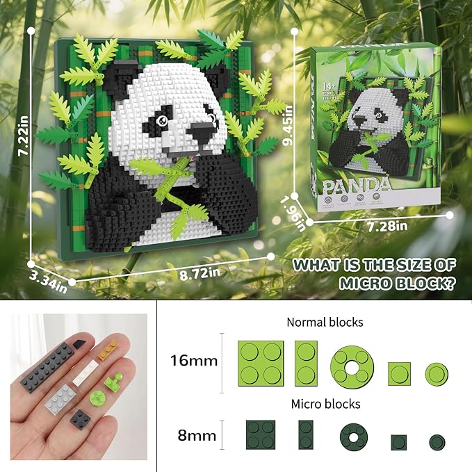 Panda Animal 3D Wall Art Micro Mini Building Blocks Set Unique Home Wall Decor or Table Display No Compatible with Lego Ideal Gift Toy for Adults &amp Boys Girls 14+ (1142 PCS)