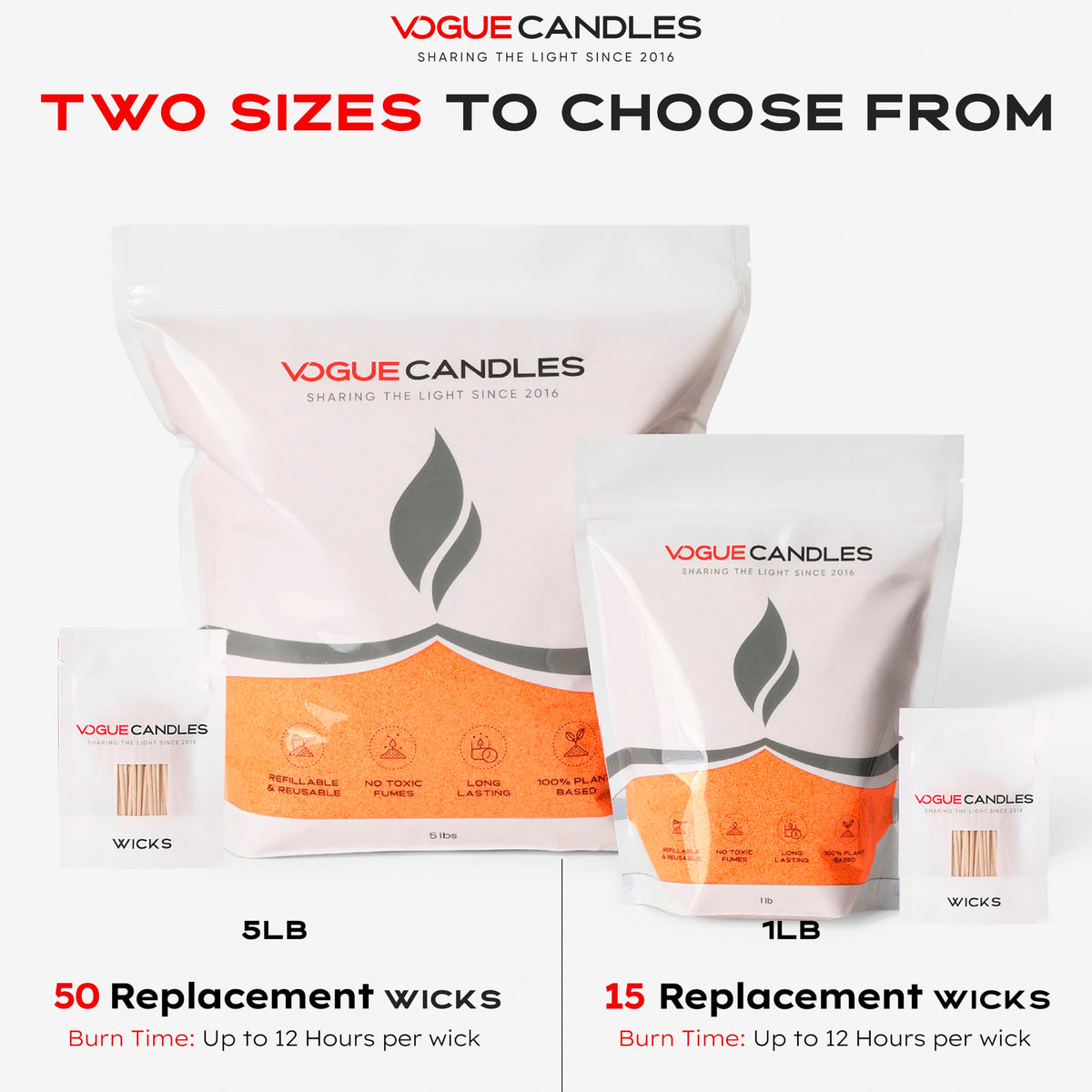 Vogue Candles Orange Pearled Candle Sand Wax (1 LB) – Sand Candle Kit w/15 Cotton Wicks for DIY Lighting – Plant-Based & Reusable Wax Granules Refill for Custom Vessels, Décor & Father’s Day Gifts