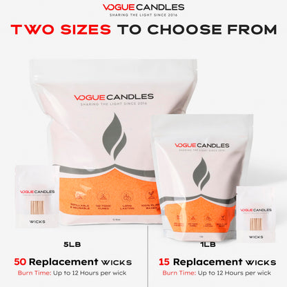 Vogue Candles Orange Pearled Candle Sand Wax (1 LB) – Sand Candle Kit w/15 Cotton Wicks for DIY Lighting – Plant-Based & Reusable Wax Granules Refill for Custom Vessels, Décor & Father’s Day Gifts
