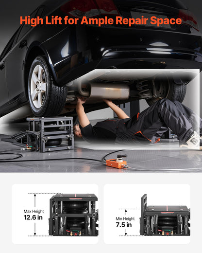 VEVOR Air Hydraulic Jack Car Ramps 2PCS, 11023 lbs/5 Ton Capacity, 12.6 inch Max Height, Pneumatic Ramp Jacks with Airbags, Wheel Chocks, Extension Ramps, Heightened Columns, Heavy-Duty