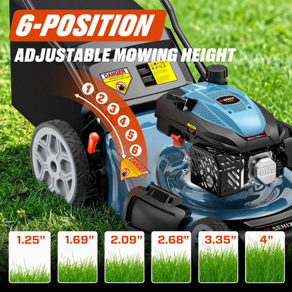 SENIX 22 Inch Gas Lawn Mower, 201cc 4-Cycle OHV Engine, Variable Speed Rear Wheel Self-Propelled Mower, 3-in-1 Mower with Bagging, Mulching & Side Discharge, 6-Positions Adjustable Cutting Height