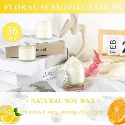 ACITHGL 36 Pcs 4oz Mini Mason Jar Candles Small Scented Candles Bulk Aromatherapy Ideal Souvenir Favors for Wedding Birthday Party (Lemon, Citrus, Coconut Milk, Silver)