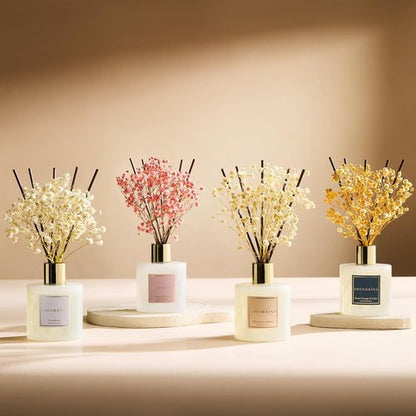 Cocorrína Premium Reed Diffuser Set - Sandalwood Rose with Preserved Baby's Breath | 6.7oz Home Fragrance Decor