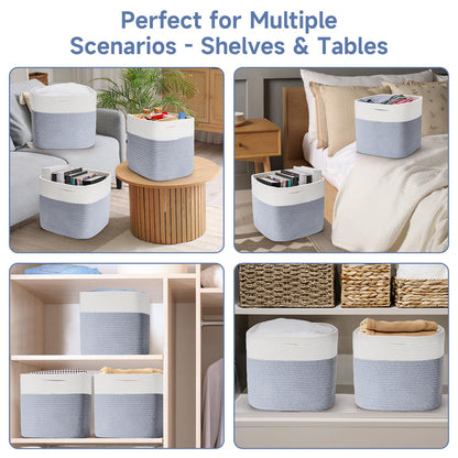 Maxuni Storage Cubes Cotton Rope Woven Baskets for Organizing, 11 Inch Cube Storage Bin, Cotton Rope Square Basket, Storage Baskets for Shelves Organizer, Closet-2Pack