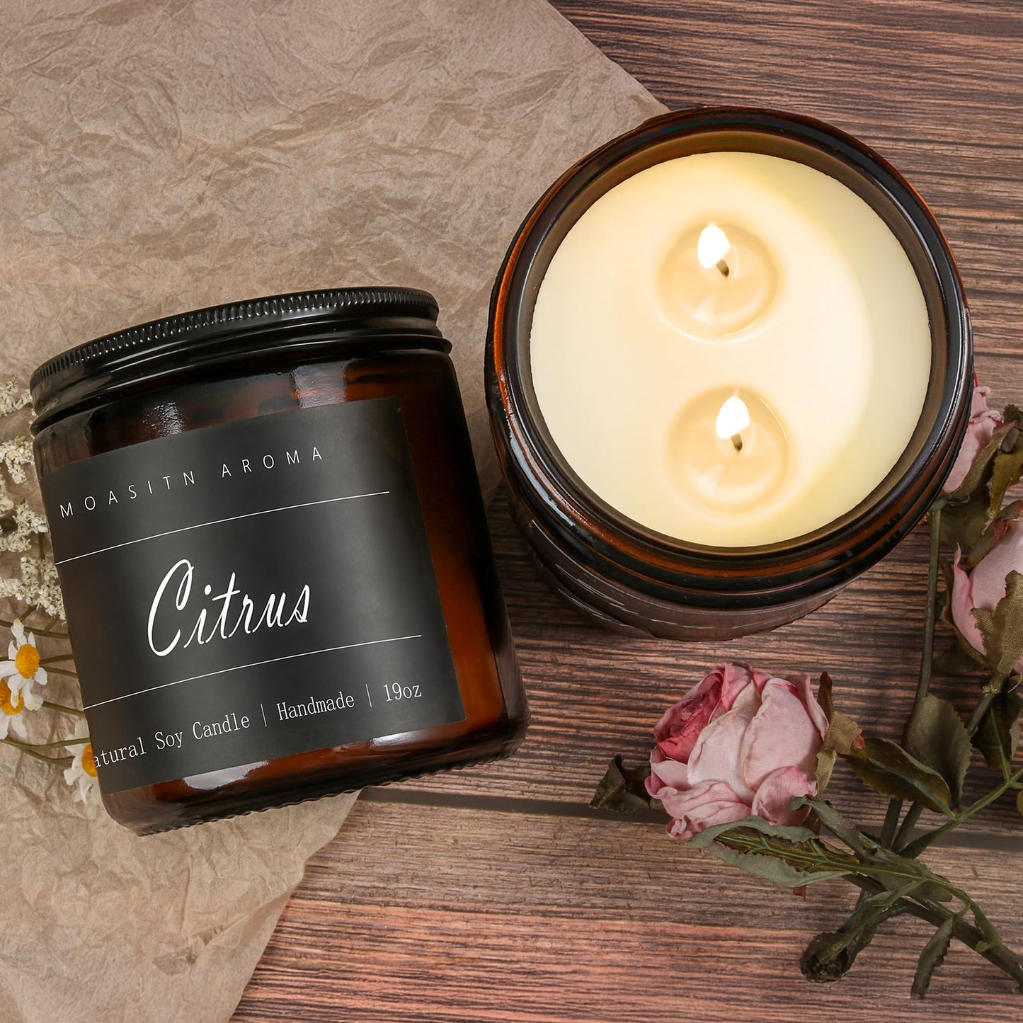 MOASITN Citrus Large Heavenly Scented Candles for Home|19oz 100h Long Lasting Clean Burn|Natural Soy Aromatherapy Candle|2 Wick Jar Candle for Women,Men as Relaxing,Birthday,Housewarming Gifts