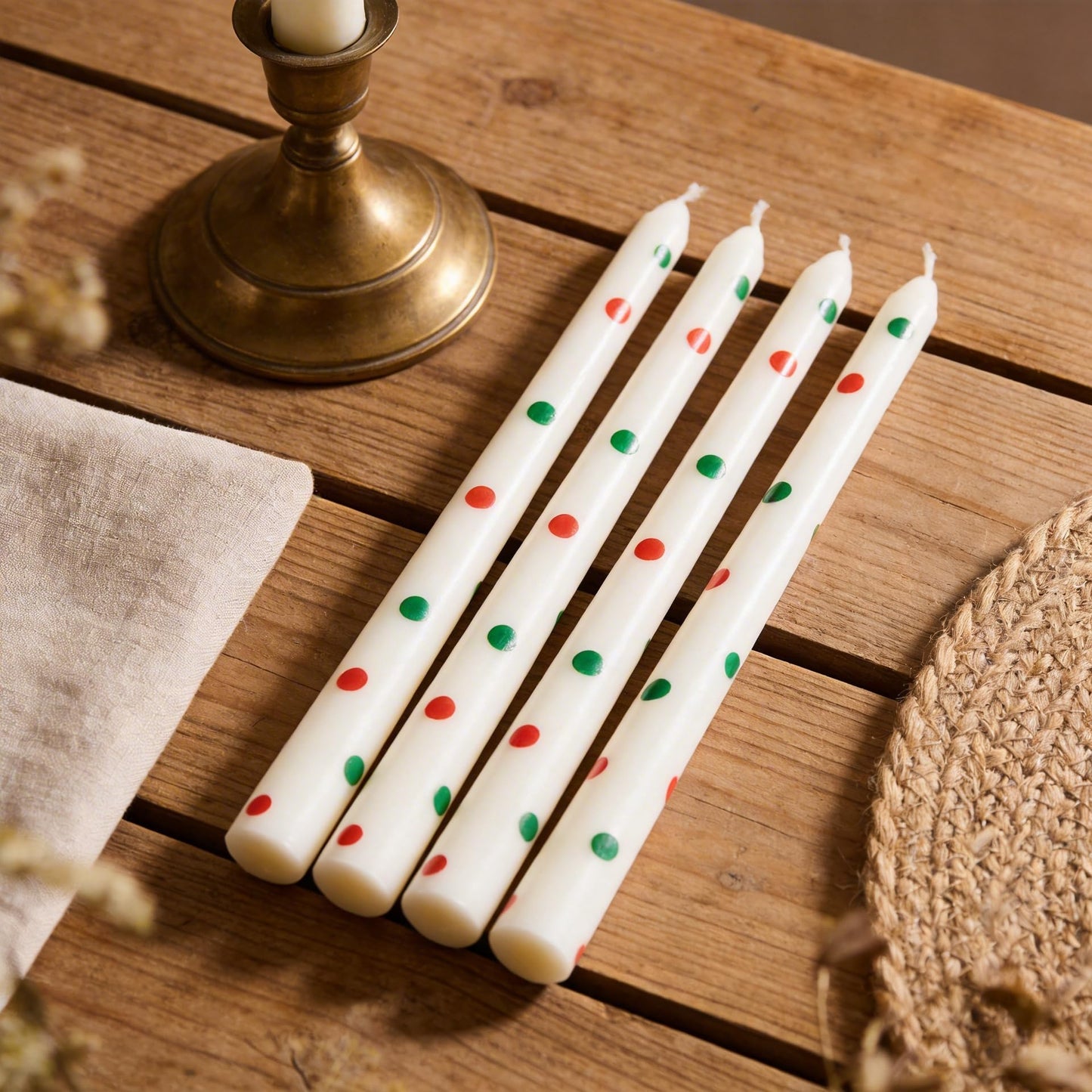 2 Pack Taper Candles, 10 Inch Unscented Candlesticks with Green Stripe Design for Holiday Table Centerpiece, Fireplace Mantel, Winter Weddings, Advent Wreaths, Seasonal Home Decor