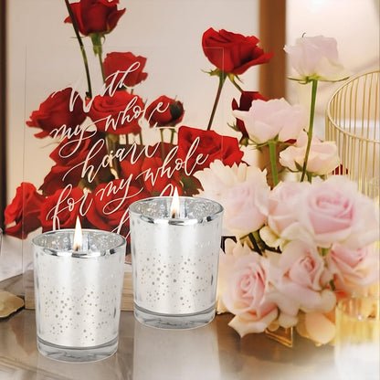 Soft Breeze 24 PCS Speckled Mercury Silver Glass Votive Candle, Unscented Silver Glass Candle, Christmas or Wedding for Table Home Birthday Anniversary Candles