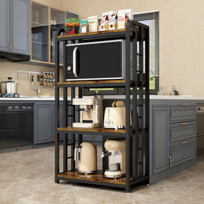 4-Tier Kitchen Baker's Rack with Rolling Wheels, Microwave Oven Cart Stand, Adjustable Utility Shelving Storage Unit, Heavy Duty Organizer Rack for Living Room, Garage, Home and Office(Brown)