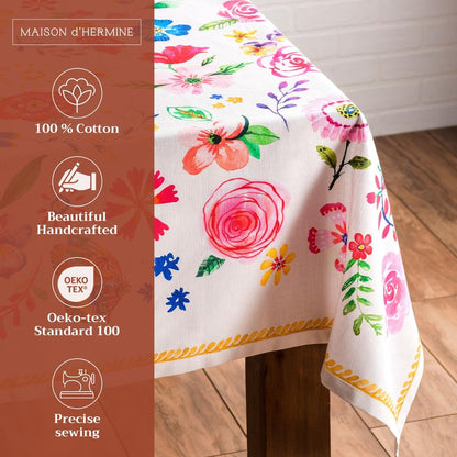 Maison d' Hermine Table Cloth Rectangle Table 100% Cotton 70 x 120 Inches Tablecloth Reusable Decorative for Dining Kitchen Farmhouse Home Gifts for Mothers Day Spring Summer- Happy Florals - Sweety