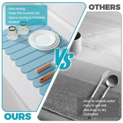 Extral Large Quick Dry Stone Drying Mat for Kitchen Counter,24"(L)x16"(W) Collapsible Eco-Friendly Absorbent Diatomaceous Earth Mat for Dishes Cups,Dish Drying Mats for Any Countertop ﻿