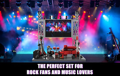 Rock Concert Building Sets MOC Musical Instrument Building Blocks with Piano Bass Guitar &amp Drum Set Building Kit Gift Includes Stage Screen &amp Light Scenes 573PCS