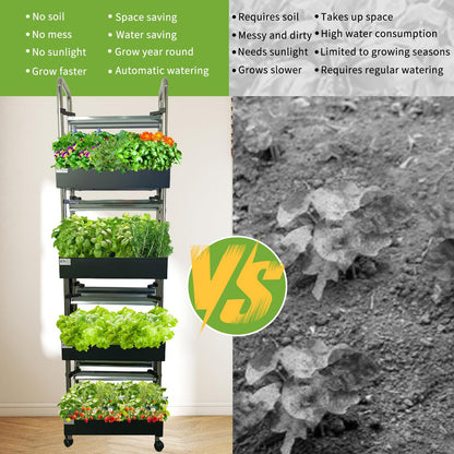Indoor hydroponics Growing System, Large Vertical Hydroponic Garden with Smart Full-Spectrum Grow Lights, Auto Circulating Water, Mobile Indoor Gardening System for Herbs, Vegetables & Fruits