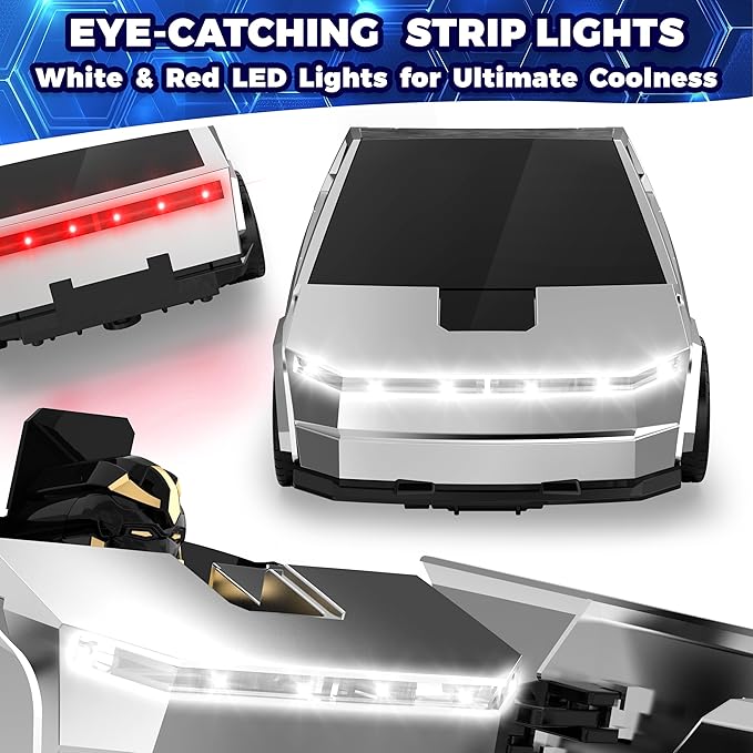 Transform RC Cyber Pickup Truck Cars Robot Toy for Kids 2.4GHz Remote Control Car with One-Button Deformation 360° Rotation LED Lights Valentine's Day Birthday Gifts for Boys Age 4-7-8-12（1:18 Scale）