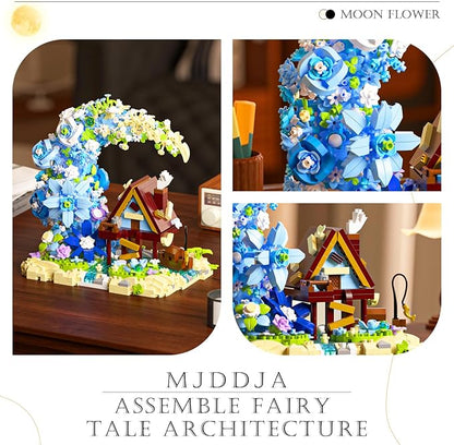 Moon Flower Building Set 1343 PCS Mini Bricks Building Sets Moon Flower Bouquet Fairy Cabin Mini Blocks Building Botanical Collection Set for Home Decor