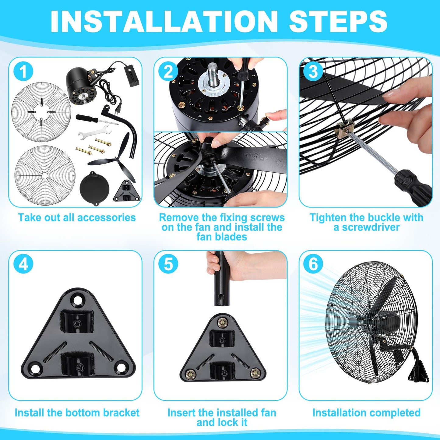 Aurelema 1 Set 27 Inch Industrial Wall Mount Fan Oscillating Heavy Duty Metal 3 Speed Fan, 7500 CFM, with High Velocity Cooling, for Commercial Residential Garage Warehouse Workshops Factory