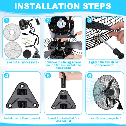 Aurelema 1 Set 27 Inch Industrial Wall Mount Fan Oscillating Heavy Duty Metal 3 Speed Fan, 7500 CFM, with High Velocity Cooling, for Commercial Residential Garage Warehouse Workshops Factory
