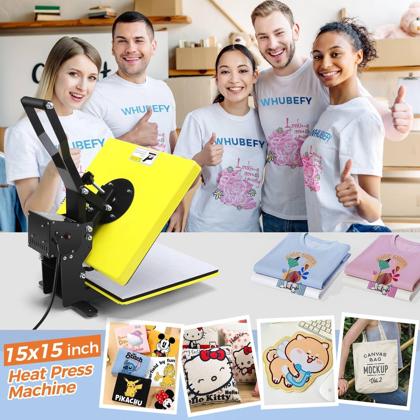 AKEYDIY Heat Press 15x15, Large Heat Press Machine for Tshirts (Yellow)