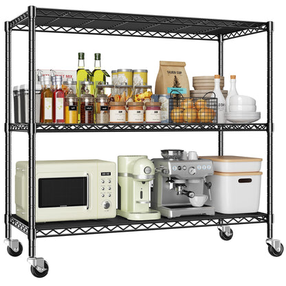 DurayLoly 3 Tier Metal Shelving Unit Adjustable Storage Shelves,Heavy Duty Shelf with Wheels for Kitchen,Office,Bathroom,Easy Assembly Wire Shelving for Laundry,Garage,45" W x 17.7" D x 41" H,Black.