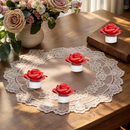 SupBri 12 Pack Flower Led Tea Lights, 200+Hour Battery Operated Candles for Wedding Table Centerpieces, Party Anniversary Christmas (Red)