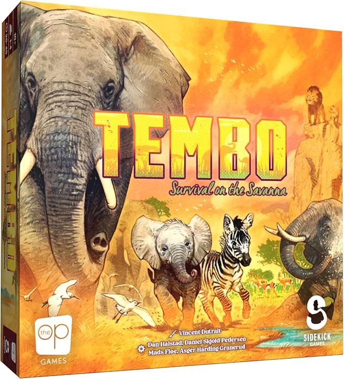 Tembo: Survival On The Savanna Board Game Guide Your Elephant Herd Across Dangerous Terrain A Cooperative Strategic Game for Families and Adults Solo Campaign Included 1-4 Players Ages 10+