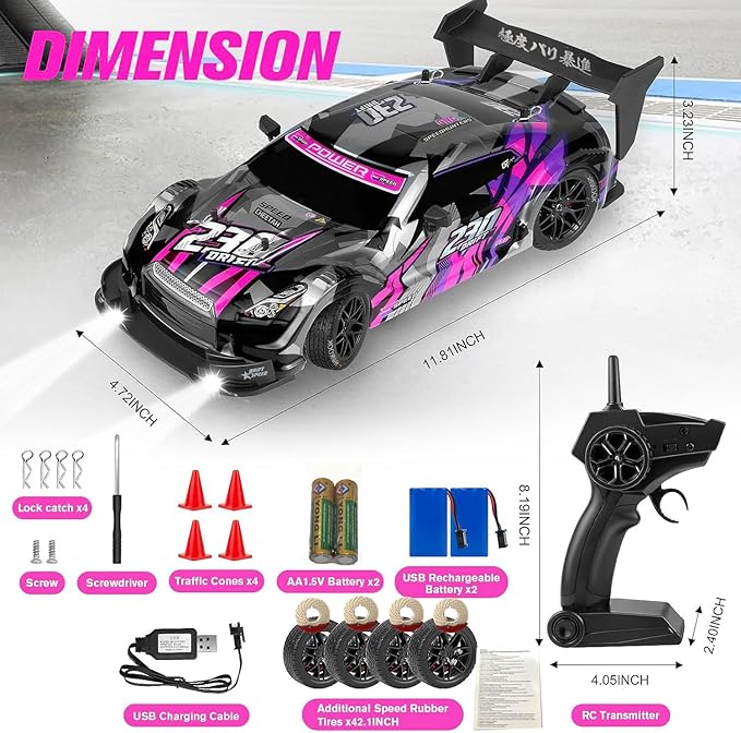 RC Drift Car 1:16 Scale Drifting RC Cars 2.4GHz 4WD RC Race Car 40km/h High-Speed Remote Control Drift Car Vehicle Racing Sport Toy Easter Basket Stuffers Gift for Boys Girls Kids(Purple)
