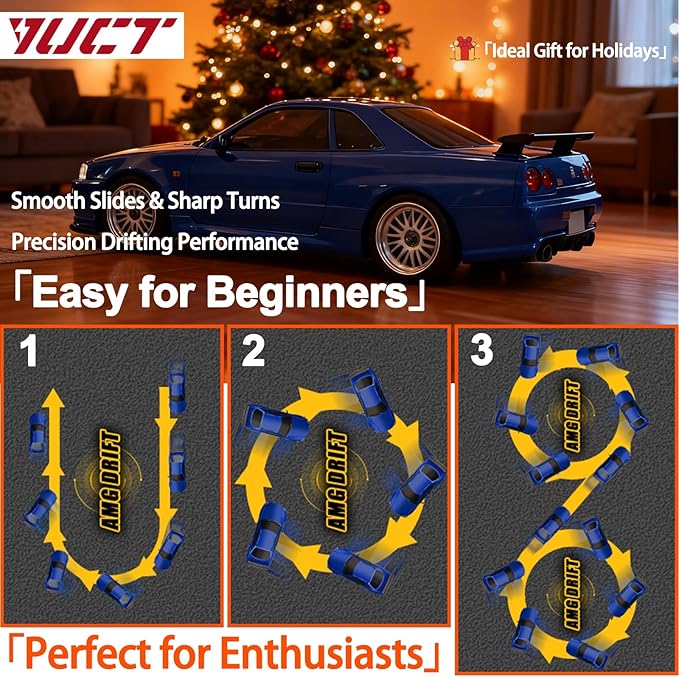 YUCT LD1899 Drift RC Car 2.4GHz RWD Drifting with Gyro 1/18 Full Proportional Control Alloy Shell(Blue with Metal Drift Tires)