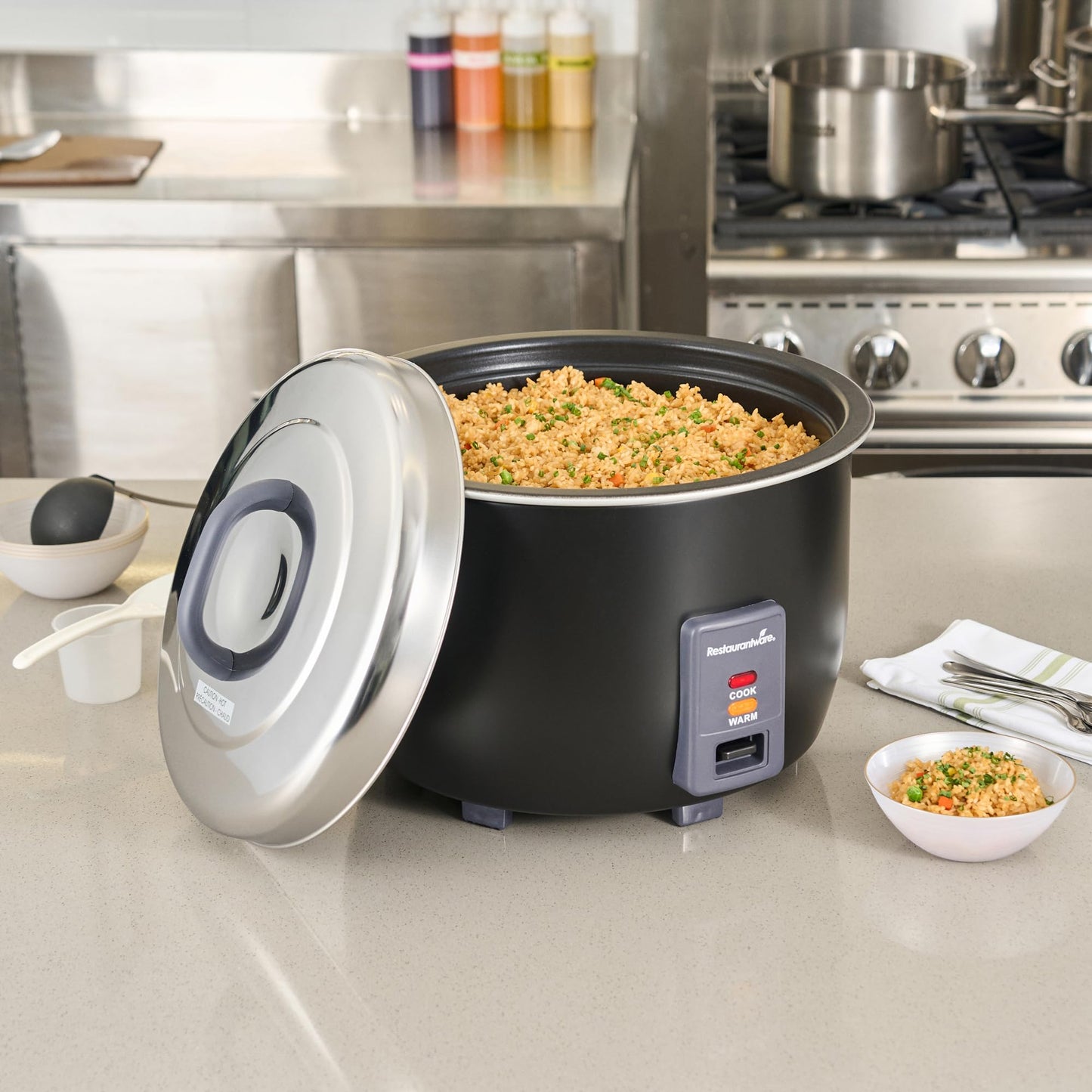 Restaurantware Commercial Rice Cooker 60 Cup Heavy-Duty Steel Industrial Rice Warmer With Nonstick Interior Black Ideal For Catering And Buffet Use