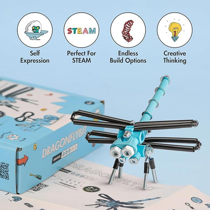The Off Bits Erector Set: Animal Mini STEM Toys for Kids 6+ Toy Building Sets with Nuts &amp Bolts STEM Building Toys Gifts for Boys and Girls (Blue Dragonfy)