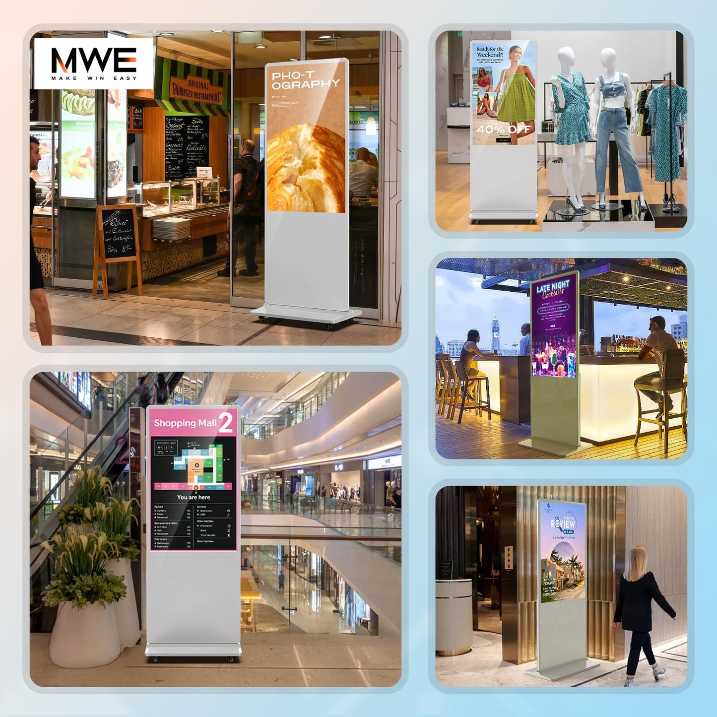 QIXZOCV MWE 54 Inch Touchscreen Kiosk, Indoor Floor Standing Digital Signage, LCD Screen Advertising Display Totem, Interactive Display Poster Android System with Auto Media Player-White